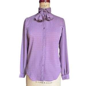 Saks Fifth Avenue Womens Button Down Shirt Purple Long Sleeve Ruffle Neck 6